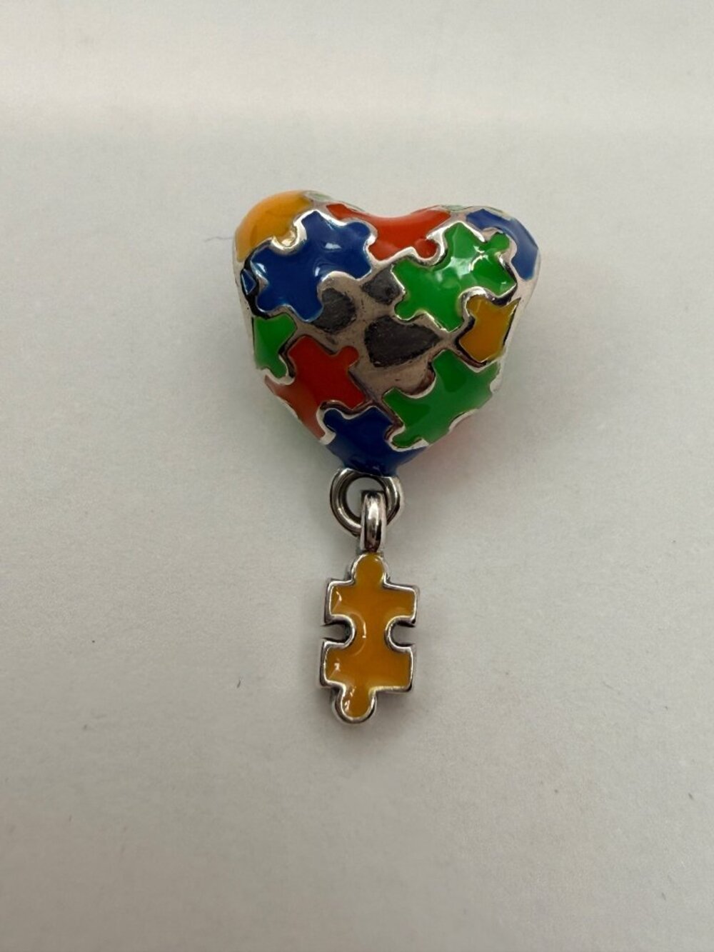 Autism Awareness Puzzle Piece Heart Dangle Charm Colorful Enamel